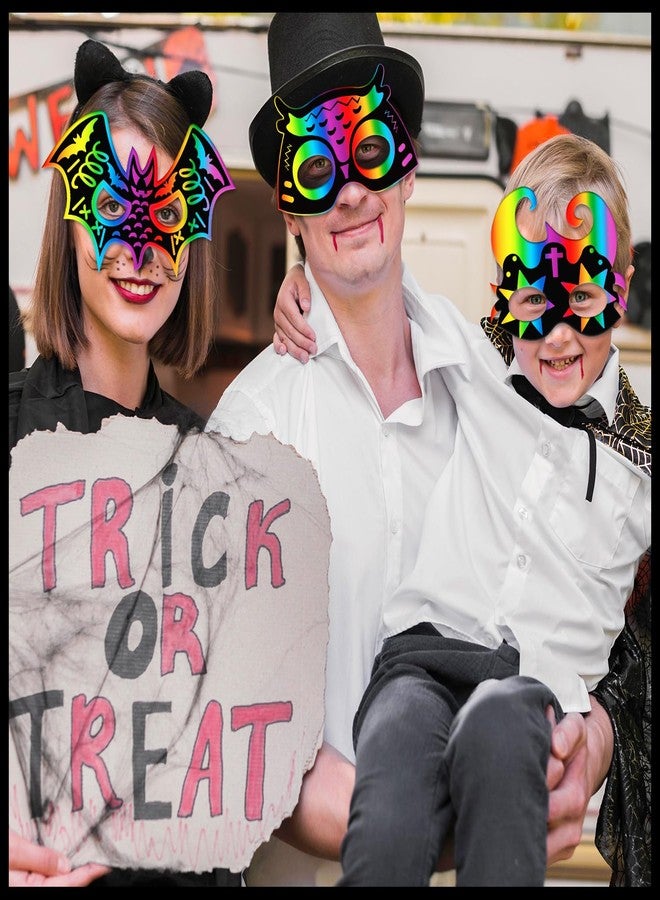 PARTYWIND 32 PCS Halloween Scratch Masks, Magic Halloween Scratch Art Crafts for Kids Party Decorations, DIY Scratch Off Masks for Kids Halloween Activities Party Supplies with Pumpkin Zombie Bat - Image 5